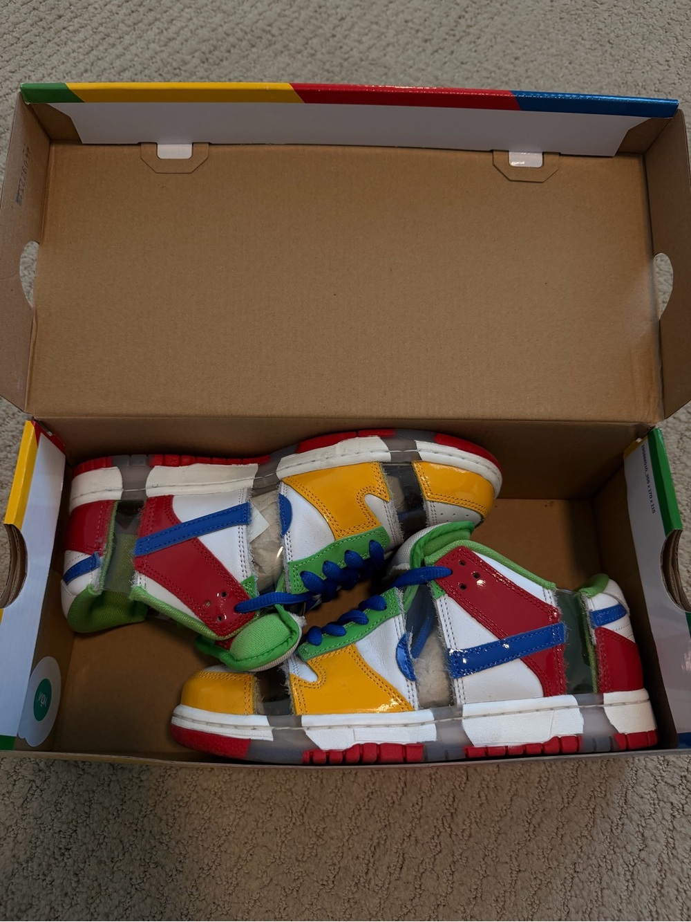 Nike Multicolor High-Top Sneakers in Red, Yellow, Blue, Green, White, Gray